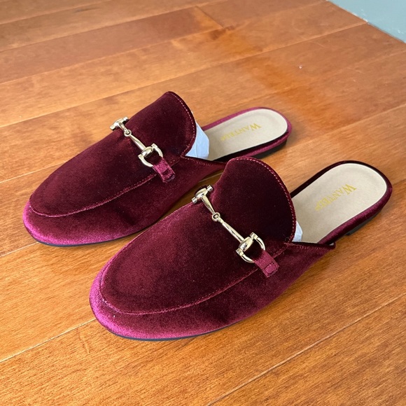 NWT Slip On Wanted Frankie Women's Burgundy Mule Flats Loafers All Sizes - Picture 2 of 9
